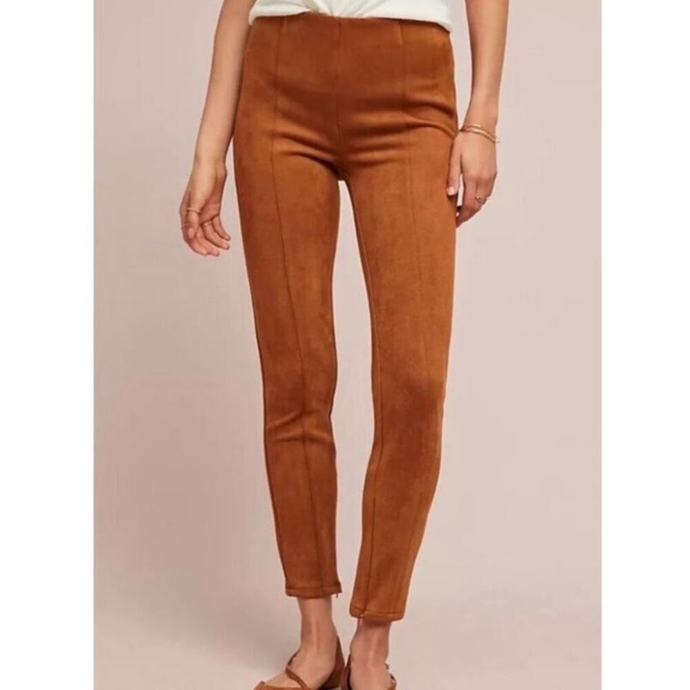 Anthropologie Seamed Faux Suede Cedar Brown Ankle-Zip Stretchy Leggings SIZE 30